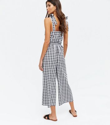 90/'s Black Polyester Jumpsuit with Tie Straps