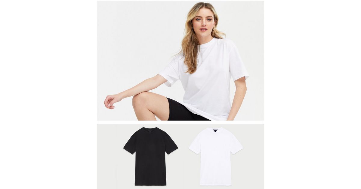 2 Pack Black and White Oversized TShirts New Look