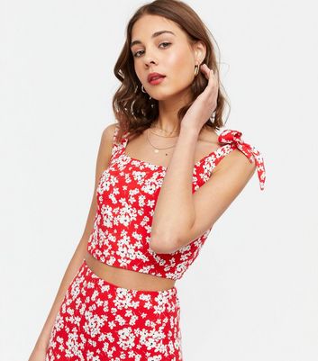 red ditsy floral top