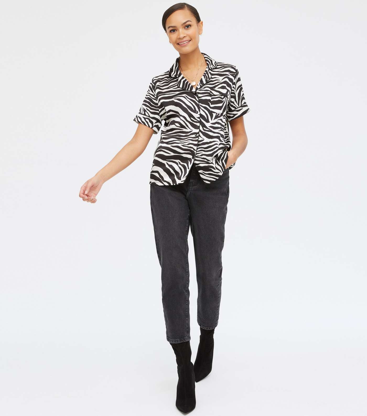White Satin Zebra Print Pyjama-Style Shirt Image 2