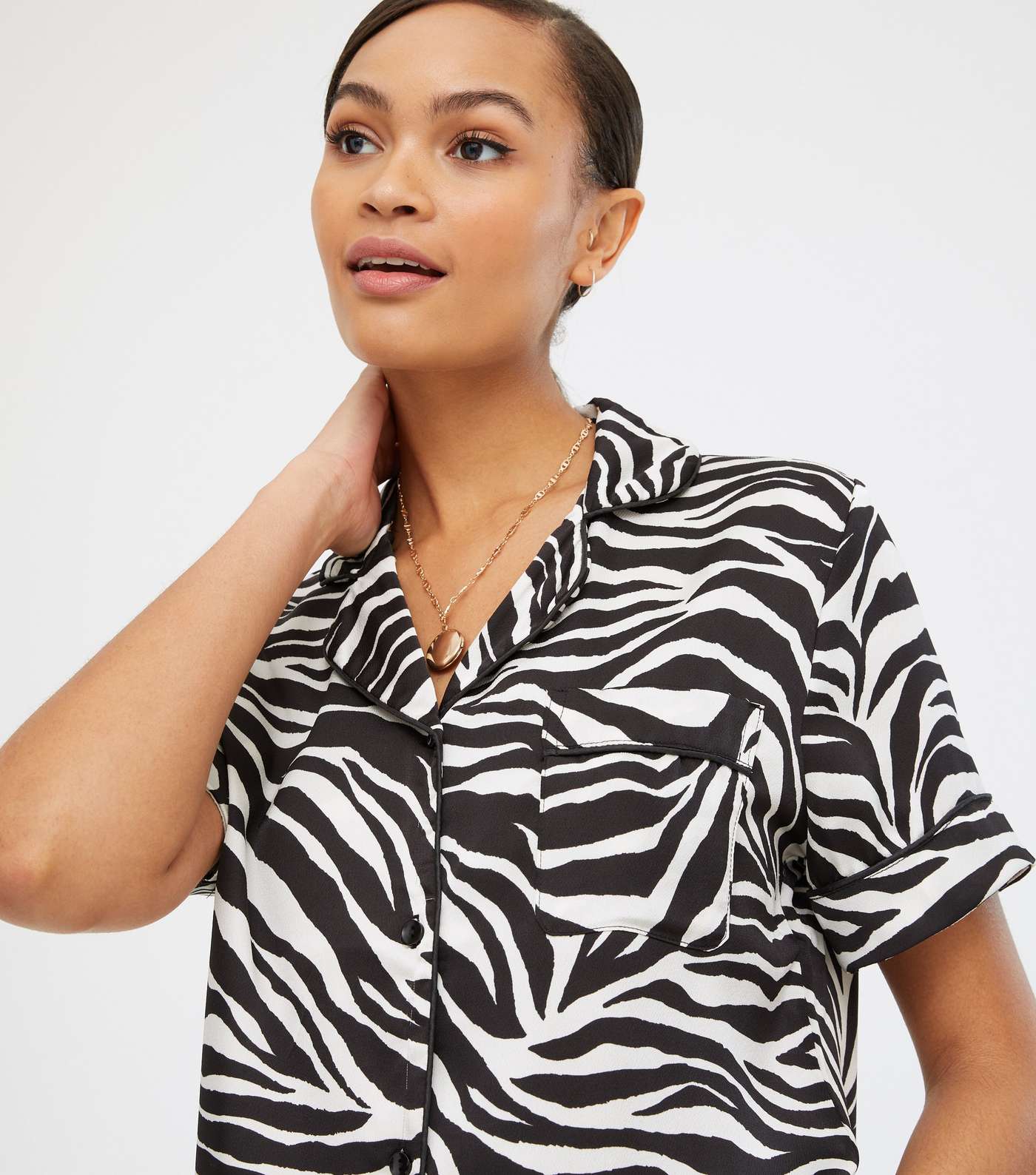 White Satin Zebra Print Pyjama-Style Shirt Image 4