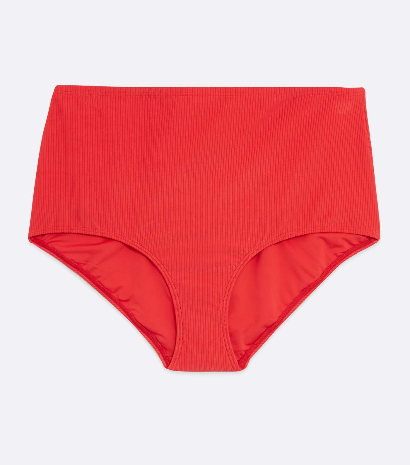 Curves Red Ribbed High Waist Bikini Bottoms Image 5