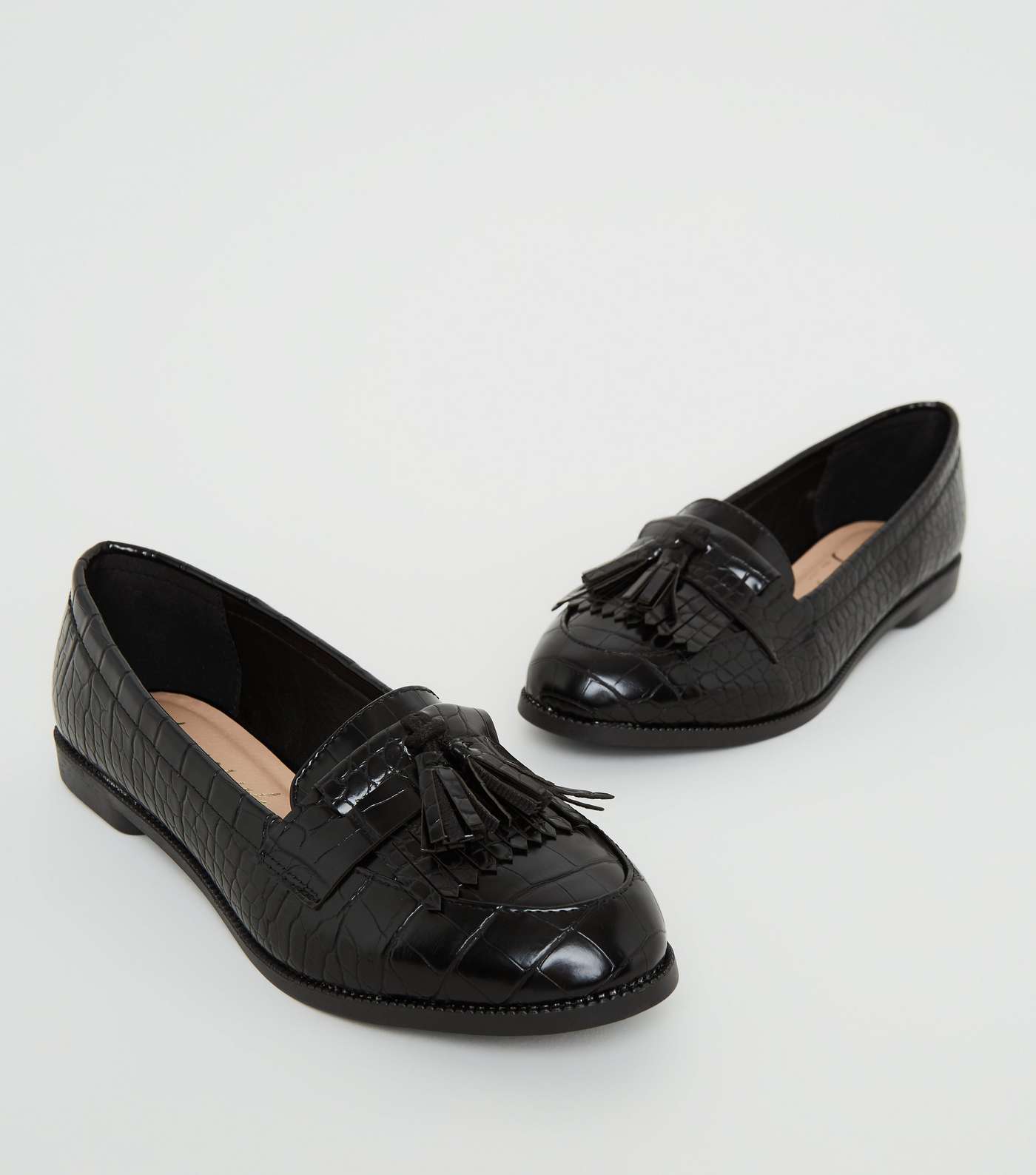 Black Faux Croc Tassel Loafers Image 4