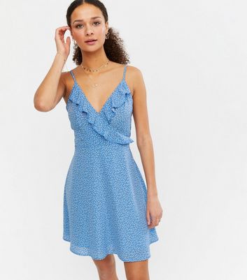 Blue Vanilla Pale Blue Floral Frill Wrap Dress | New Look
