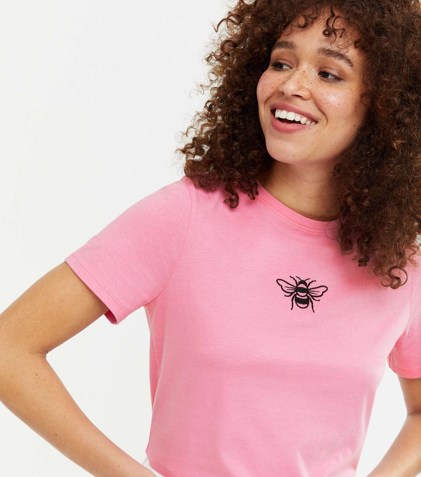 Bright Pink Bee Embroidered T-Shirt