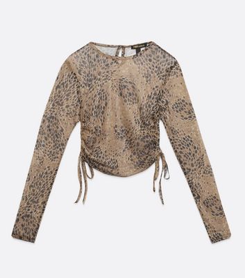 Image of Pink Vanilla Camel Mesh Animal Print Top New Look
