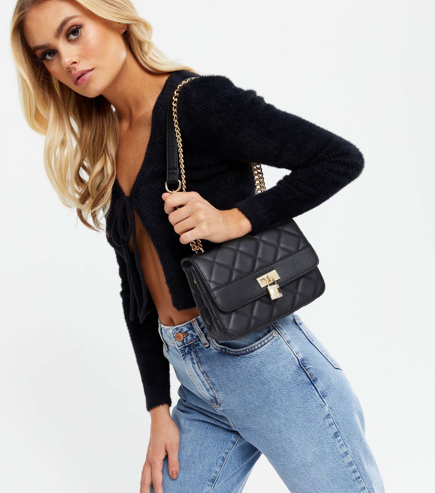 Little Mistress Black Quilted Chain Cross Body Bag