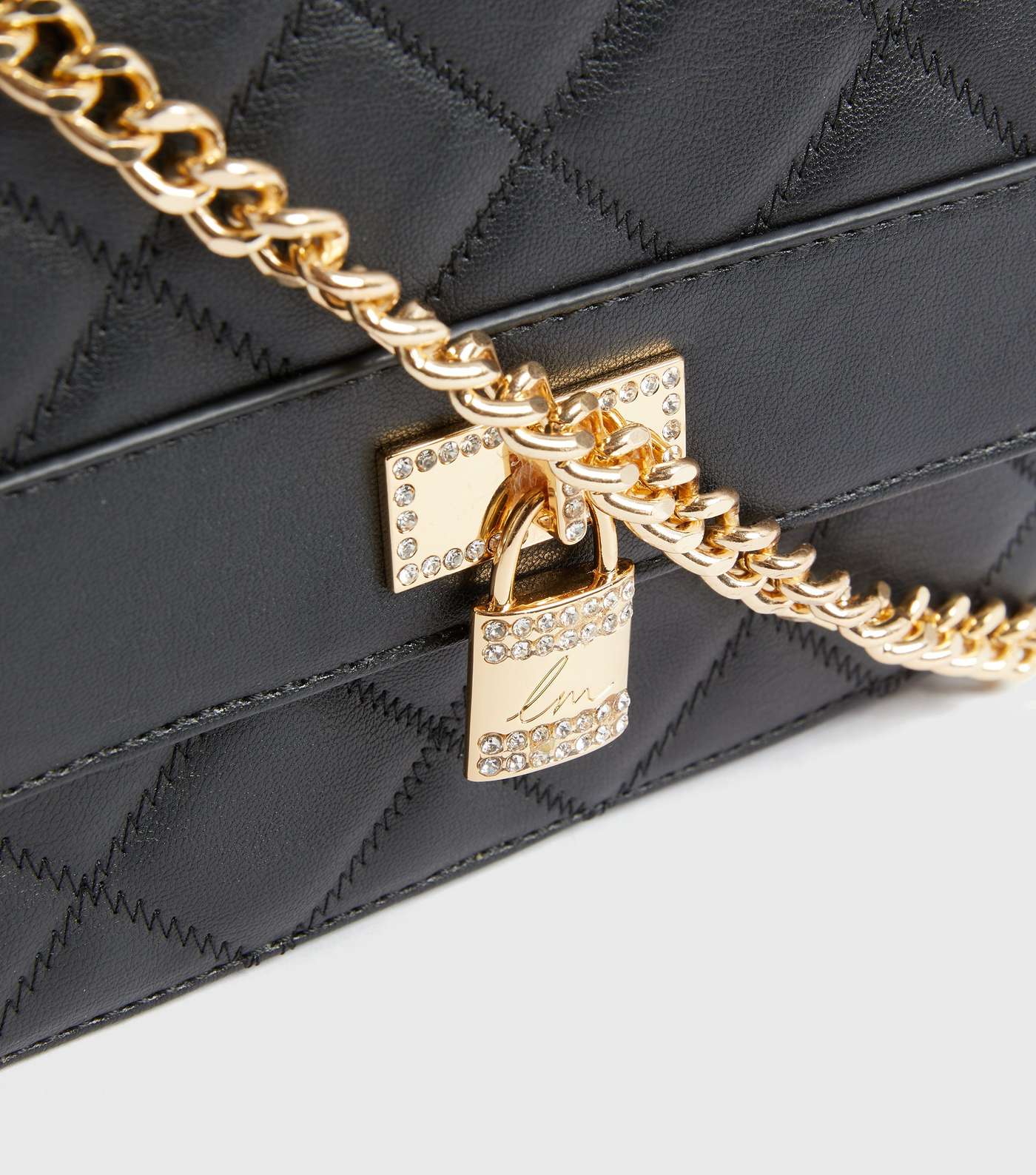 Little Mistress Black Quilted Chain Cross Body Bag Image 3