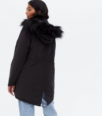 hooded faux fur lined drawstring jacket