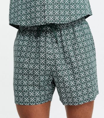 Dark Green Tile Print Shorts | New Look