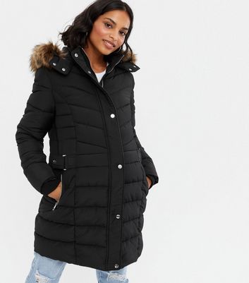 Maternity Black Belted Long Hooded Puffer Jacket