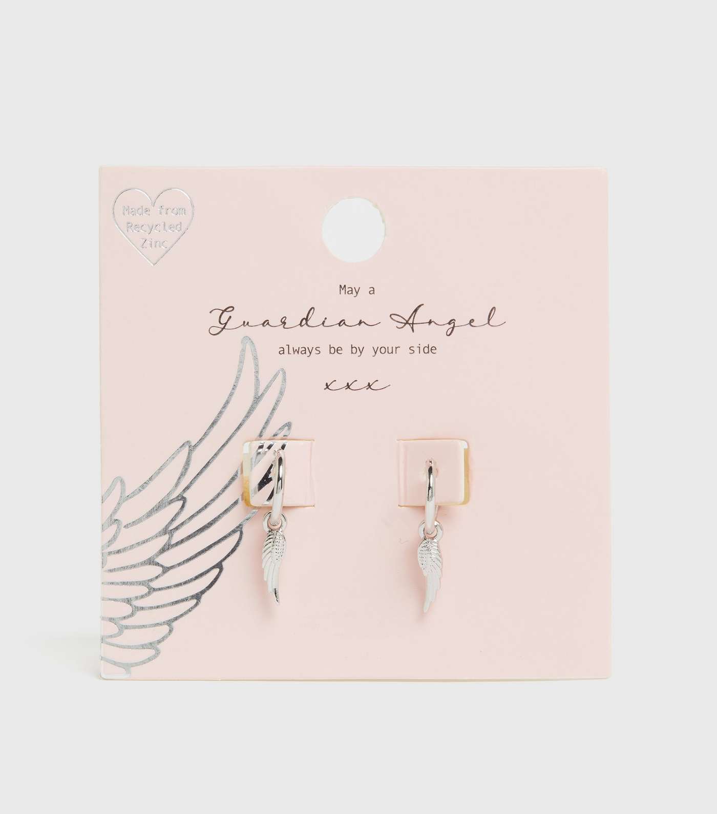 Silver Guardian Angel Charm Hoop Earrings
