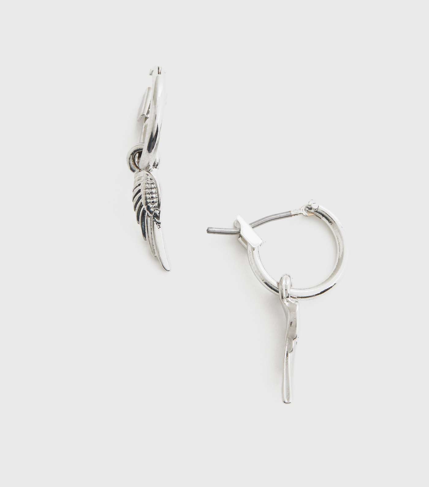 Silver Guardian Angel Charm Hoop Earrings Image 3