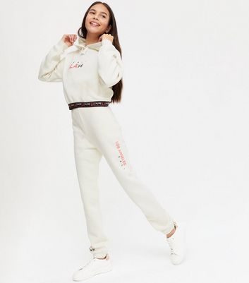 Girls White LA Logo Waistband Joggers 