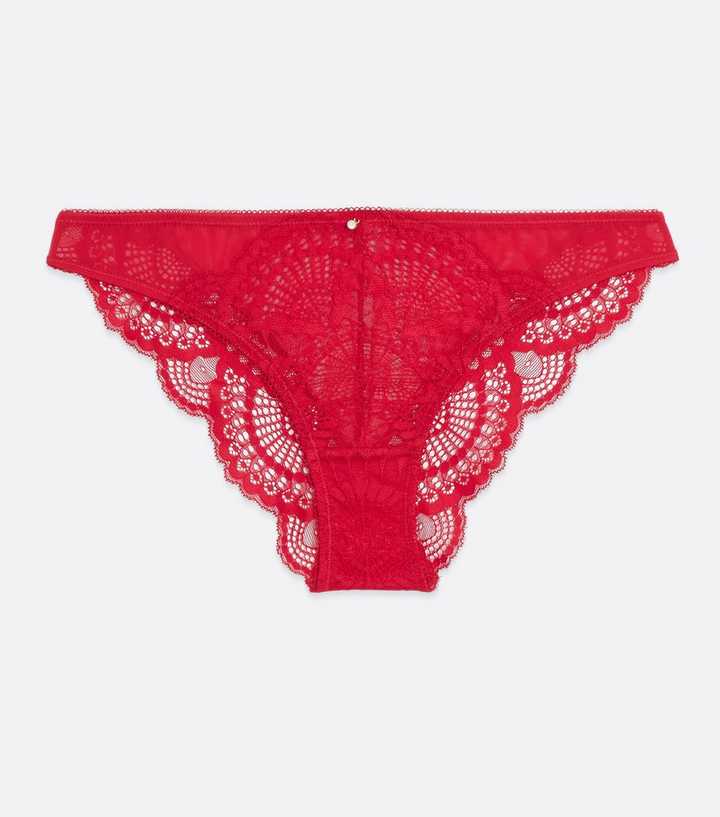 Red Scallop Lace Brazilian Briefs