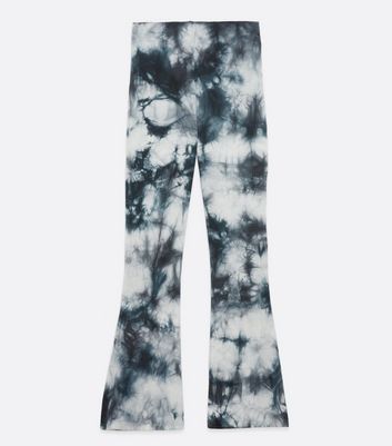 Blue Tie Dye Jersey Flared Trousers New Look