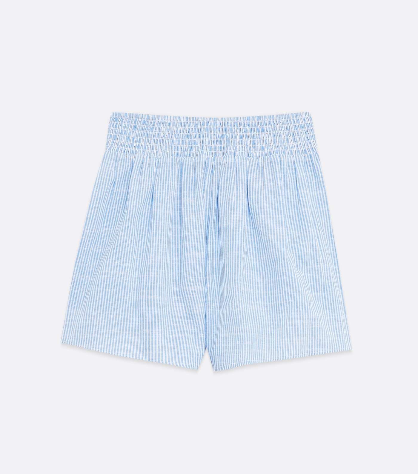 Blue Stripe Shirred High Waist Shorts Image 5