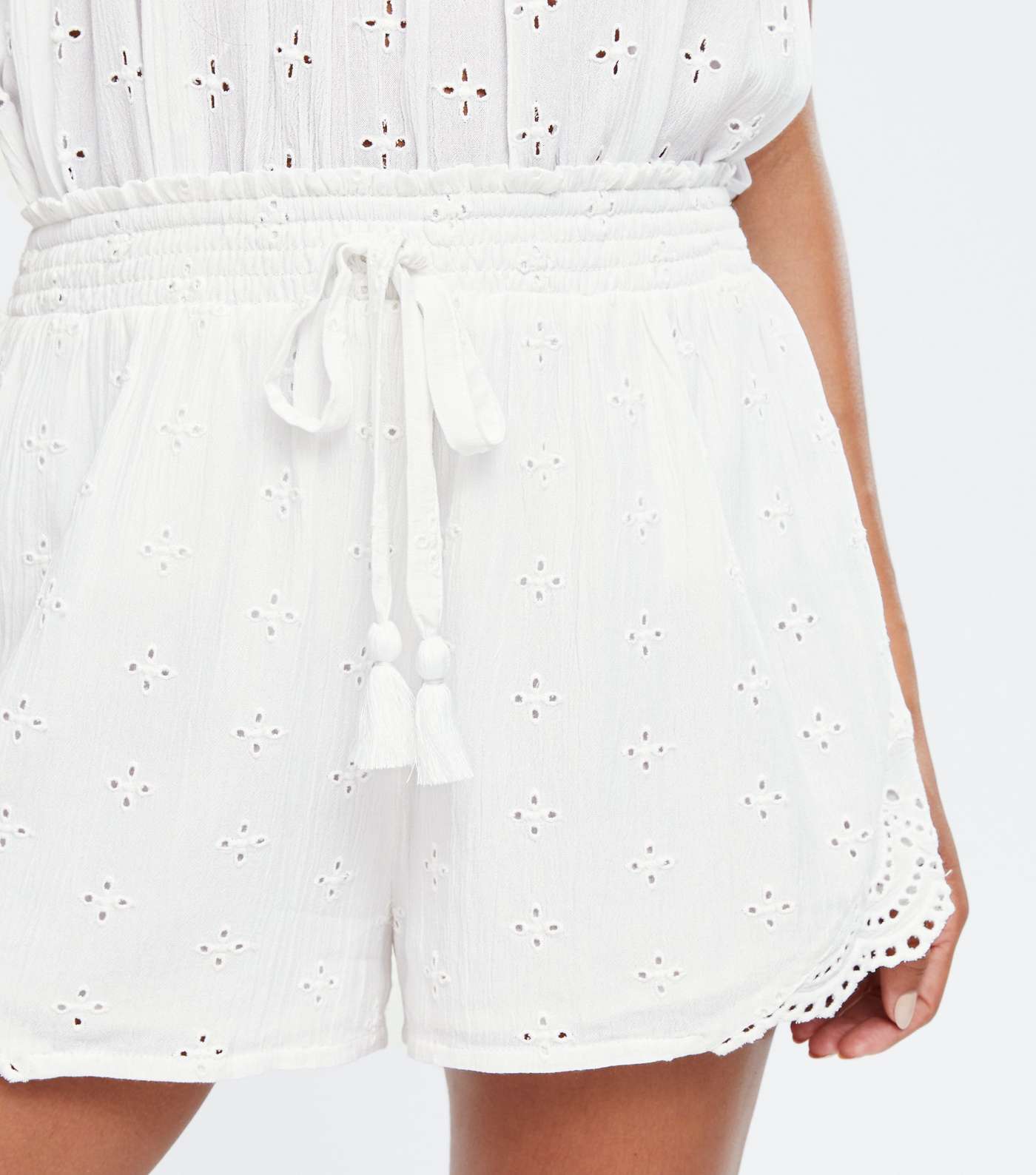White Cheesecloth Broderie Shorts Image 3