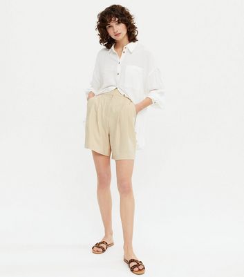 Stone Pleated High Waist Long Shorts 