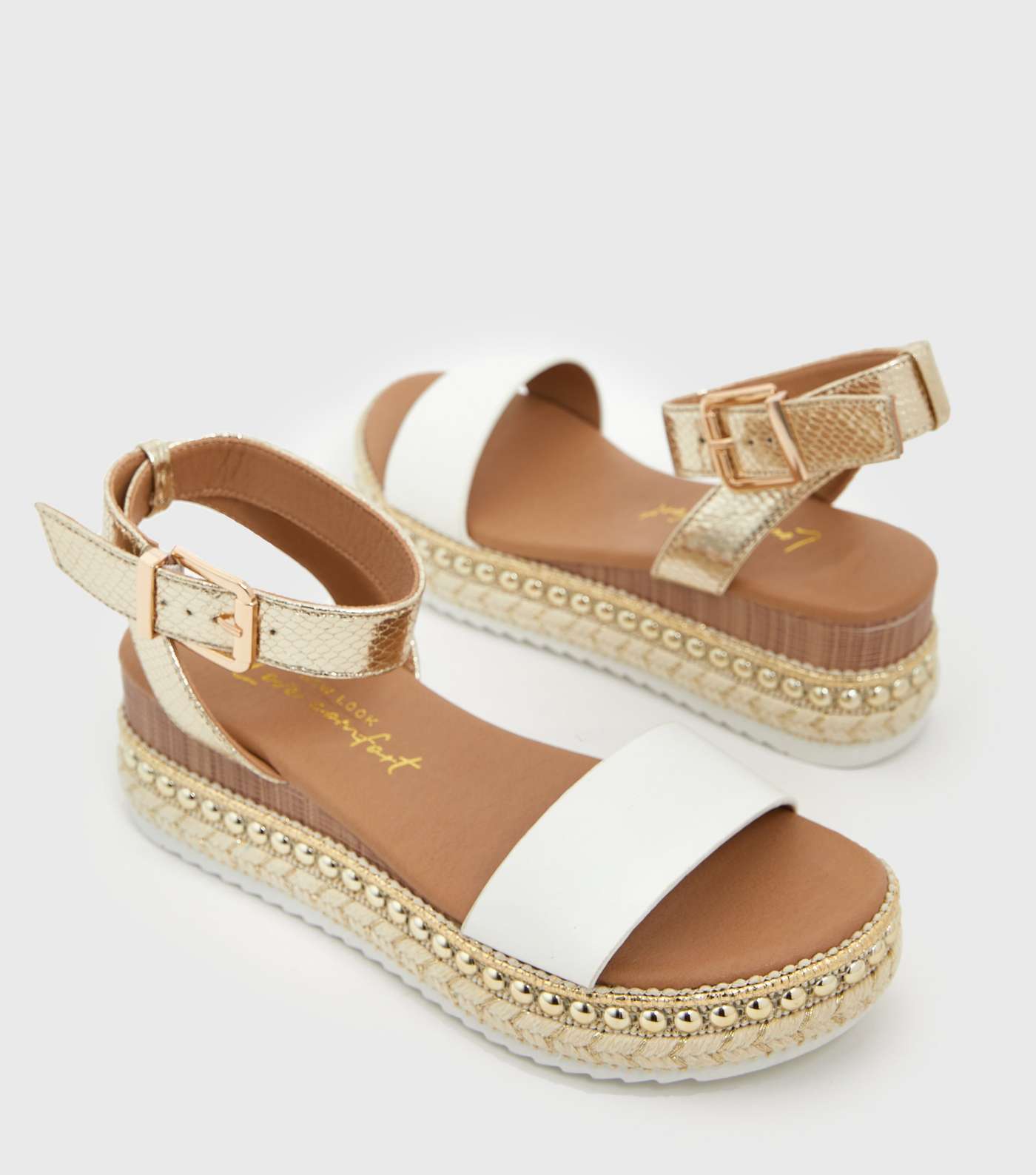 White Faux Snake Strap Espadrille Chunky Sandals Image 3