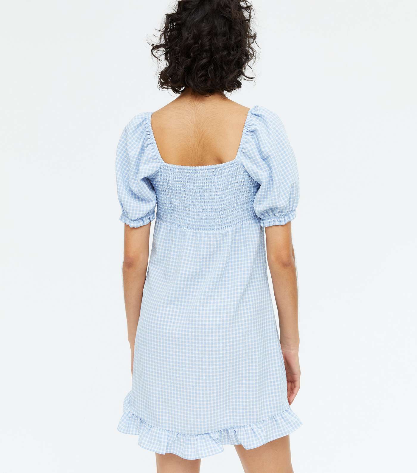 Blue Gingham Tie Front Frill Mini Dress Image 4
