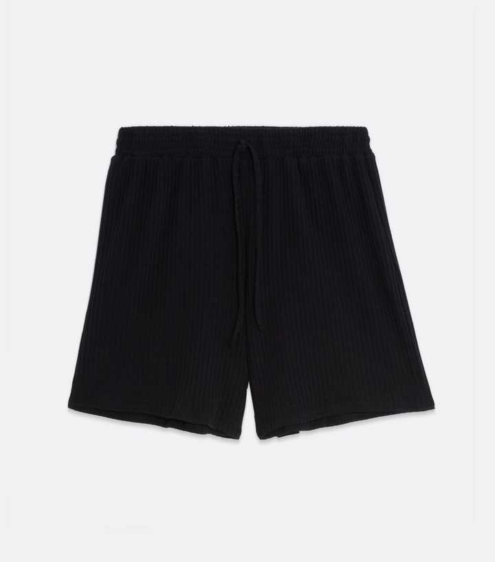 Womens Black Ribbed Jersey Lounge Shorts