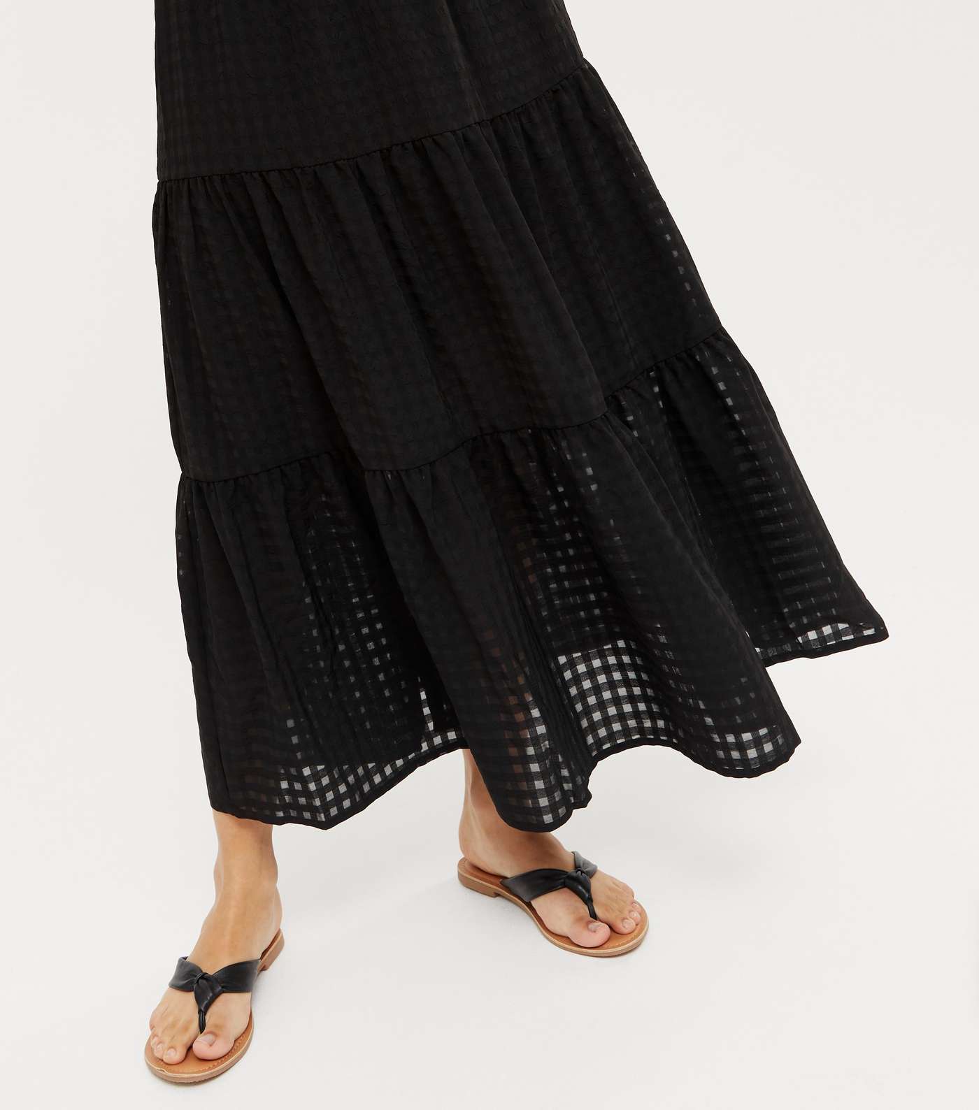Black Gingham High Waist Tiered Midi Skirt Image 3