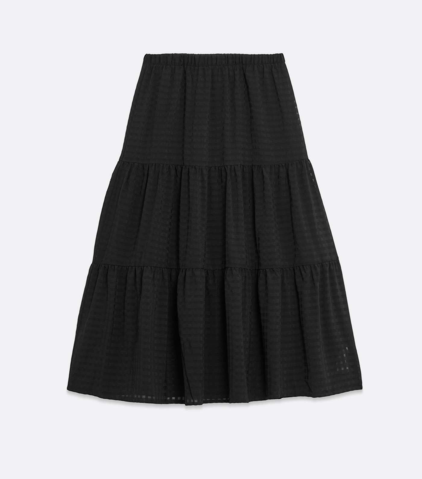 Black Gingham High Waist Tiered Midi Skirt Image 5