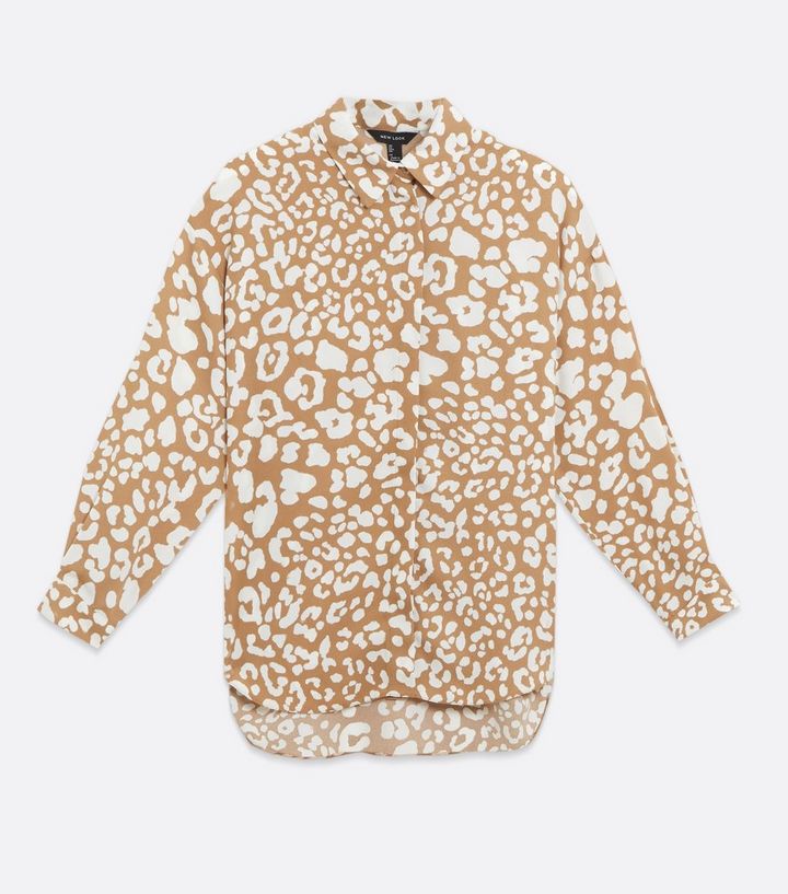 White Leopard Print Oversized Shirt New Look