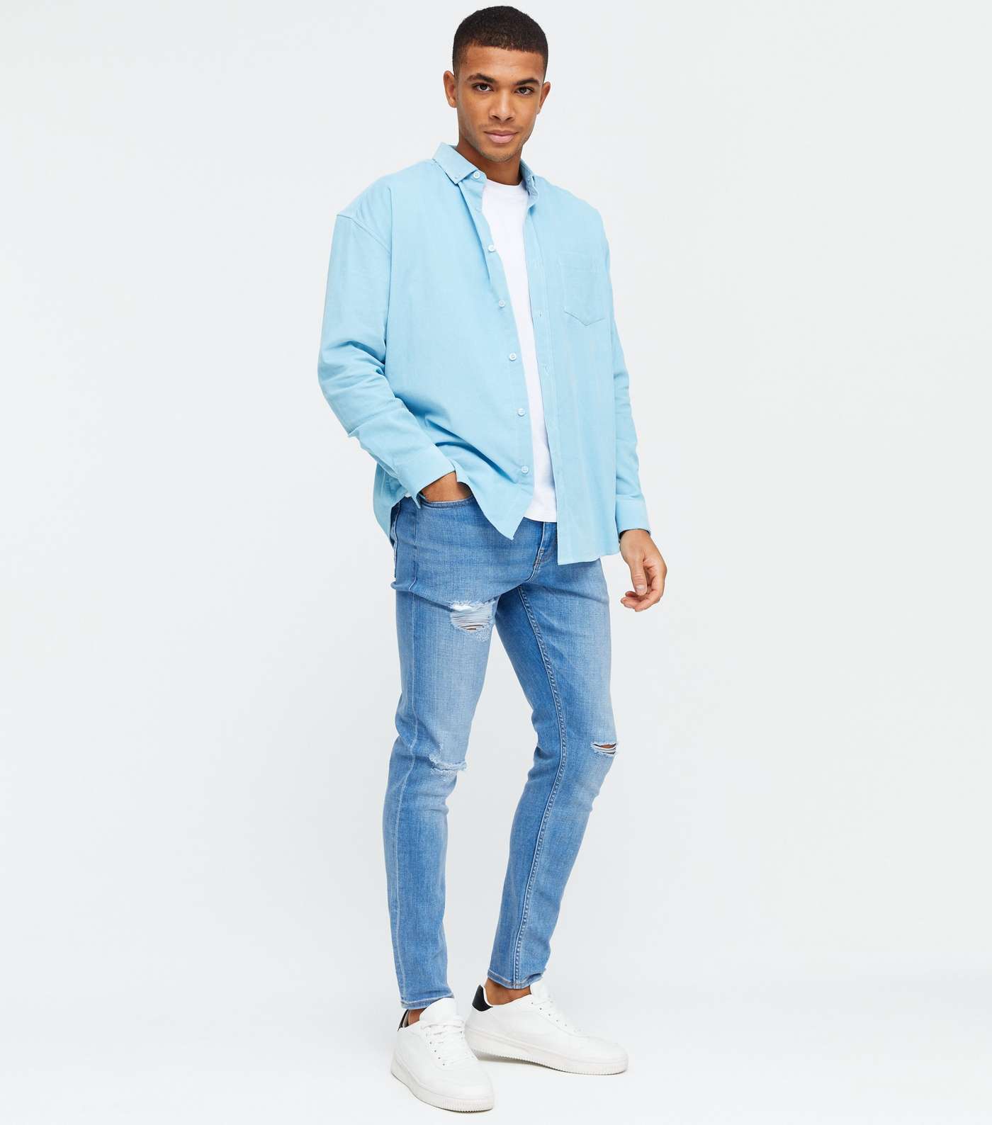 Blue Mid Wash Ripped Skinny Jeans
