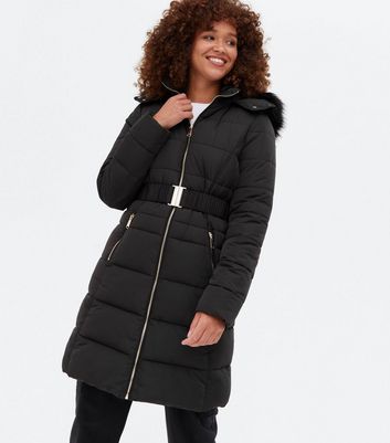 Black Belted Puffer Long Jacket