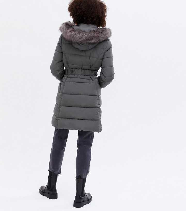 New Look belted padded jacket in grey