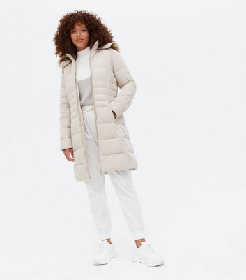 Stone Belted Puffer Long Jacket | New Look