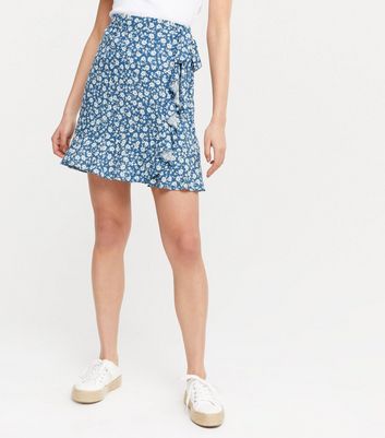 blue and white ruffle skirt