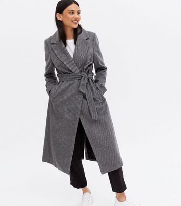 womens grey check coat
