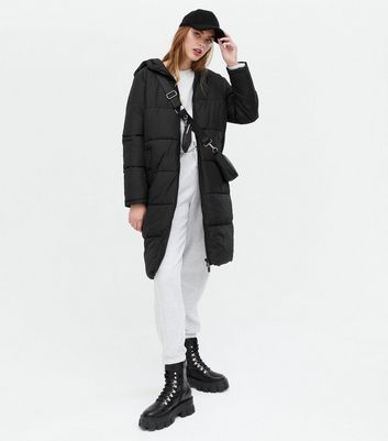 Black Hooded Long Puffer Jacket | New Look