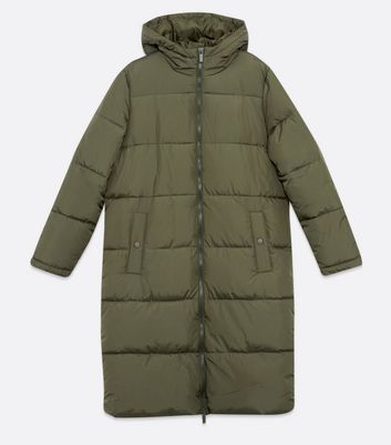 long green puffer coat with hood