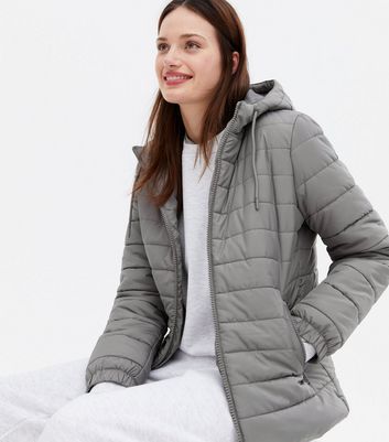 Dark Grey Hooded Puffer Jacket | New Look