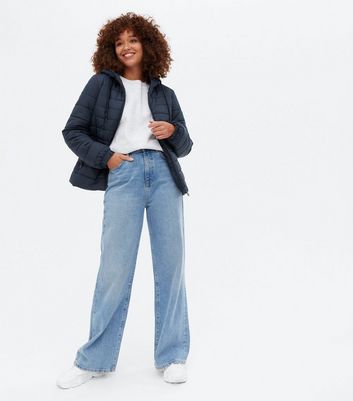 navy hooded puffer jacket