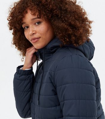 ladies navy padded jacket with hood