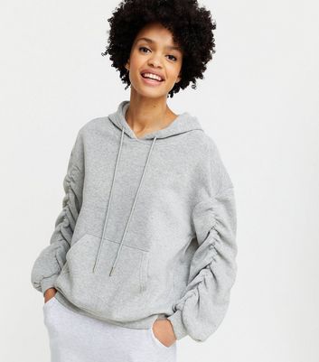 ruched sleeve hoodie pink