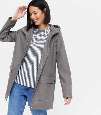 Dark Grey Hooded Long Anorak