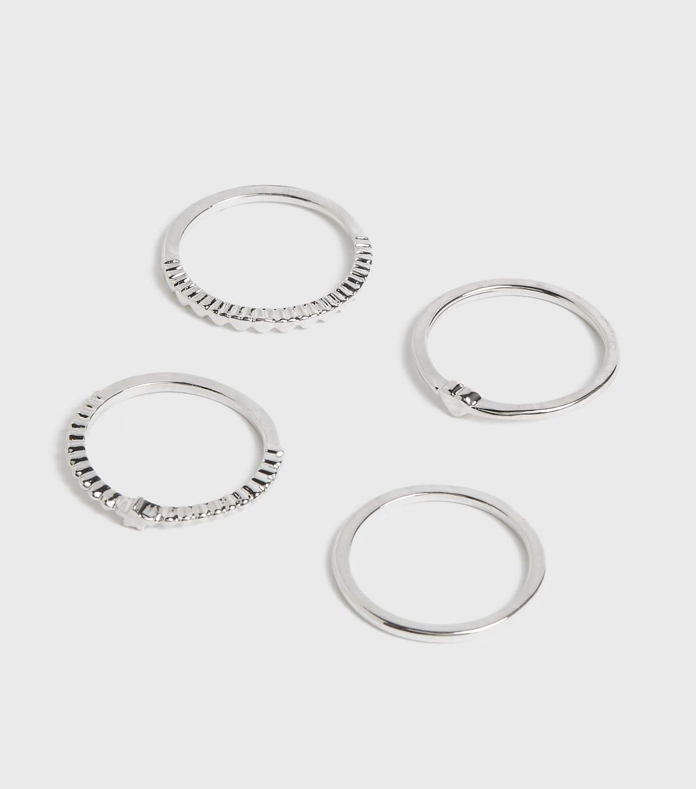 4 Pack Silver Heart Stacking Rings
