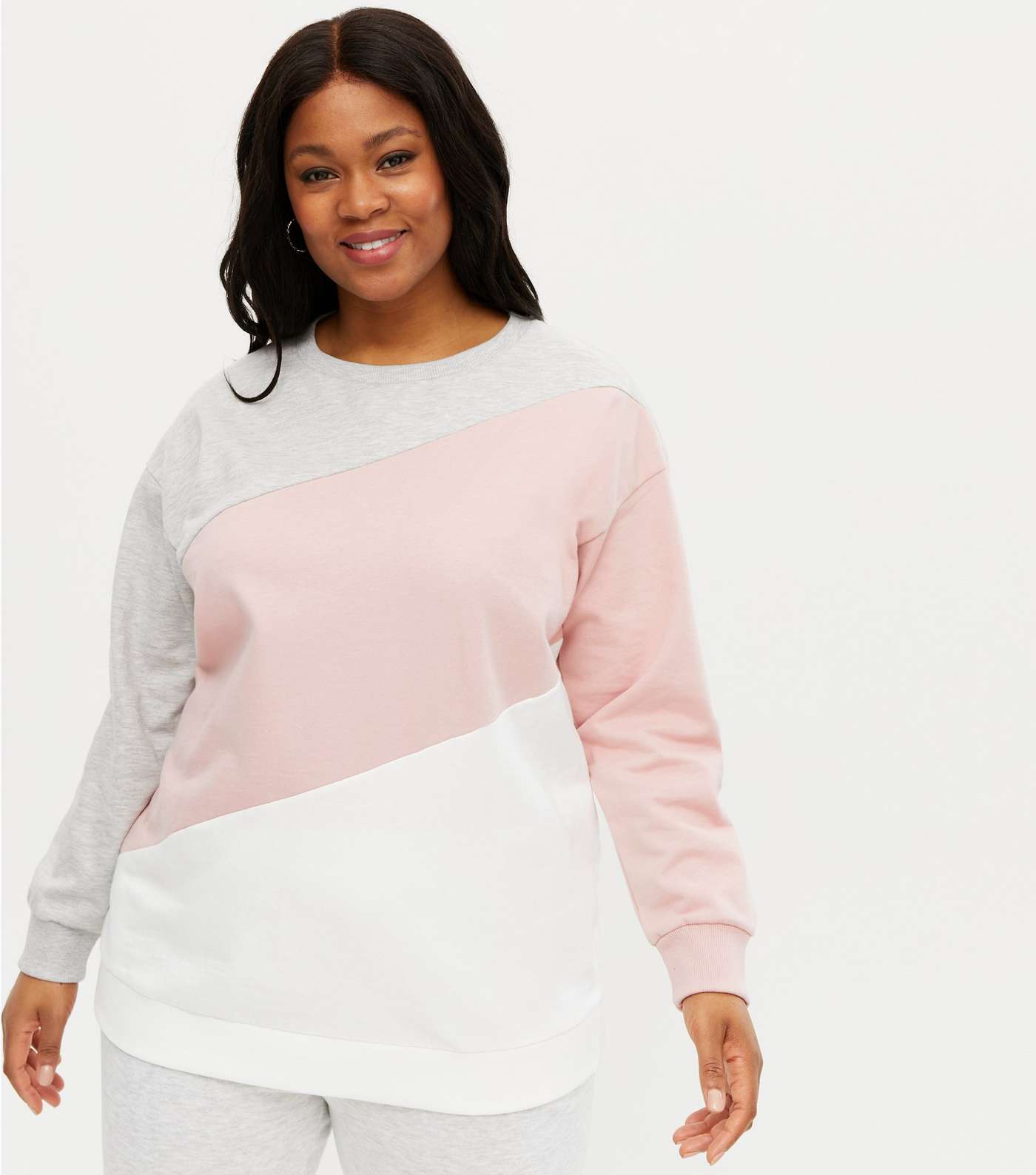 Curves Pink Colour Block Sweatshirt