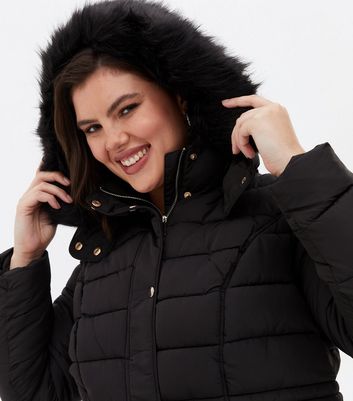 quilted faux fur hooded coat