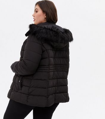Curves Black Quilted Faux Fur Hood 