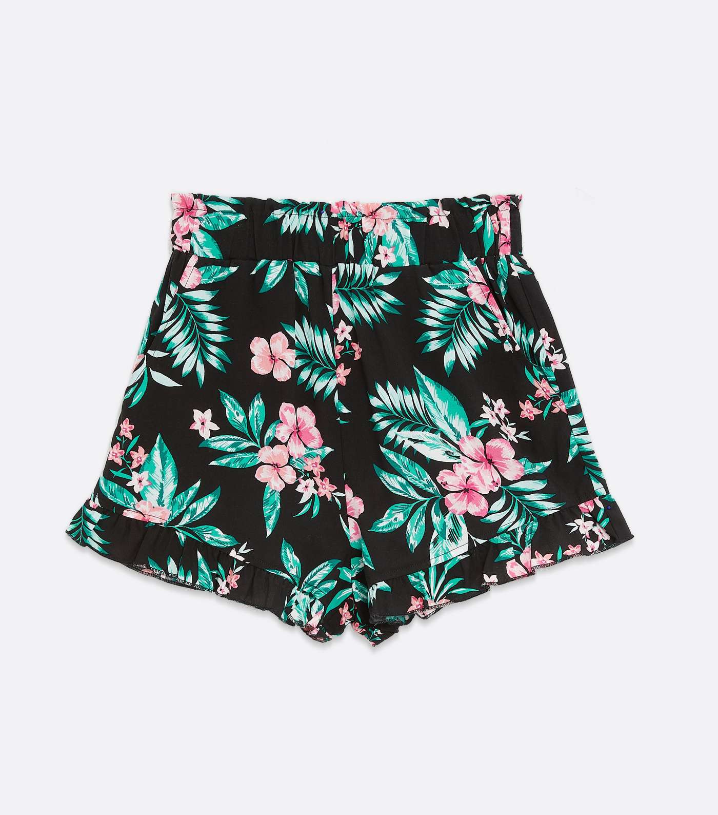 Girls Black Tropical Frill Shorts Image 5
