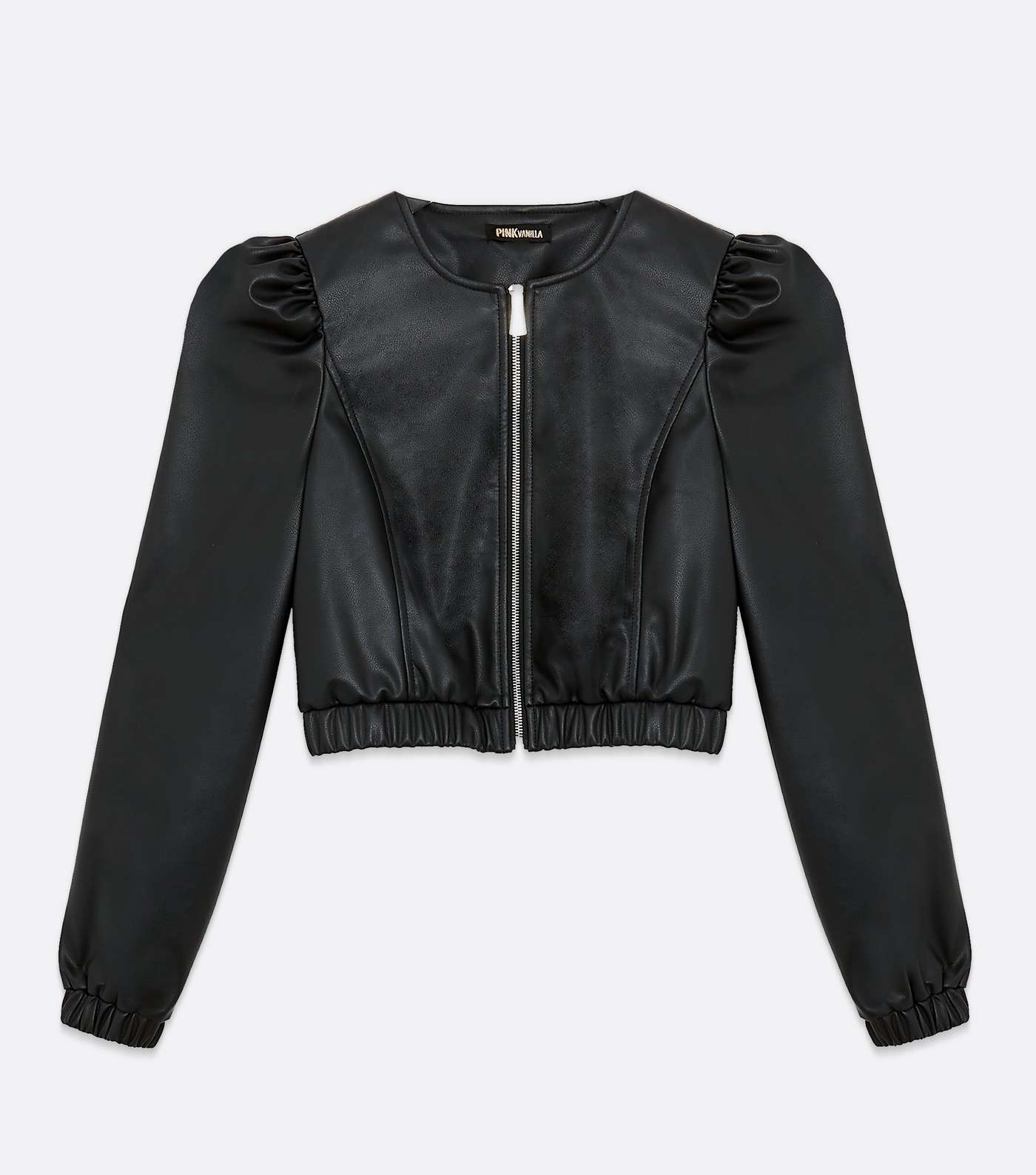 Pink Vanilla Black Leather-Look Crop Jacket Image 5