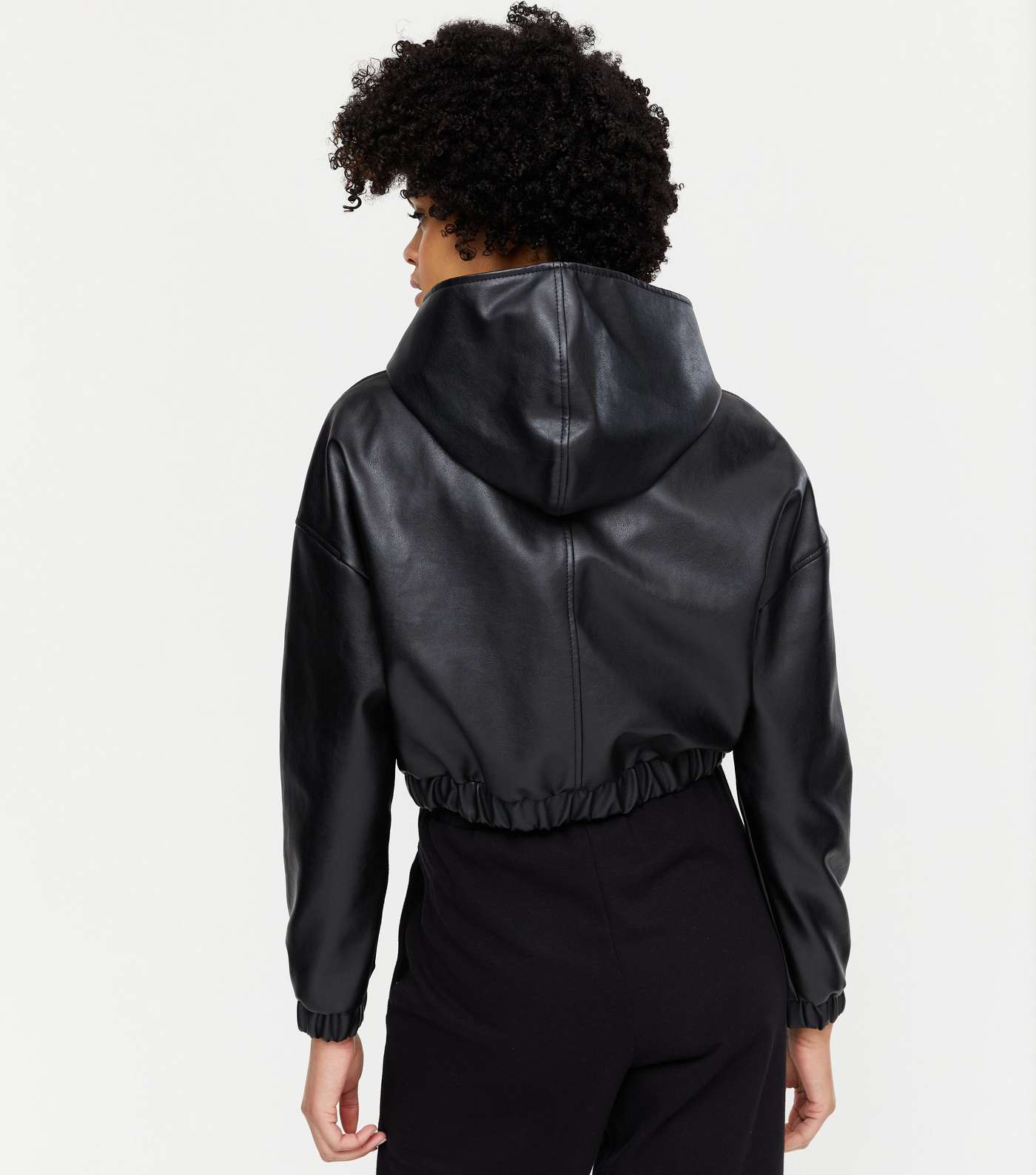 Pink Vanilla Black Leather-Look Hooded Zip Jacket Image 3