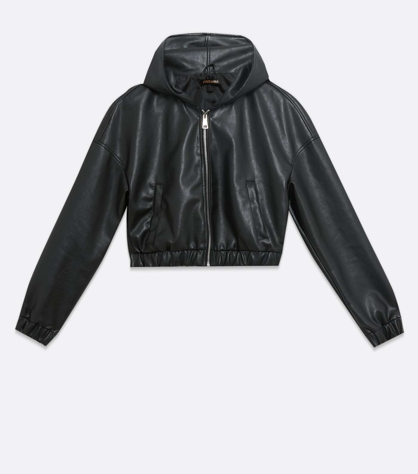 Pink Vanilla Black Leather-Look Hooded Zip Jacket Image 5